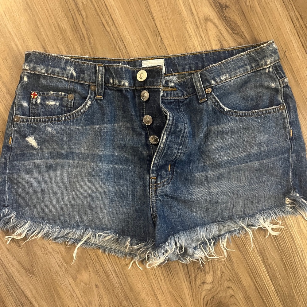 Distressed Denim Button-Up Shorts